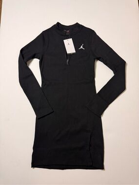 Jordan Black Long Sleeve Athletic Mini Dress with Zipper